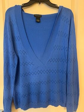 Great Northwest Clothing Company Royal Blue Deep V-Neck Pointelle Sweater
